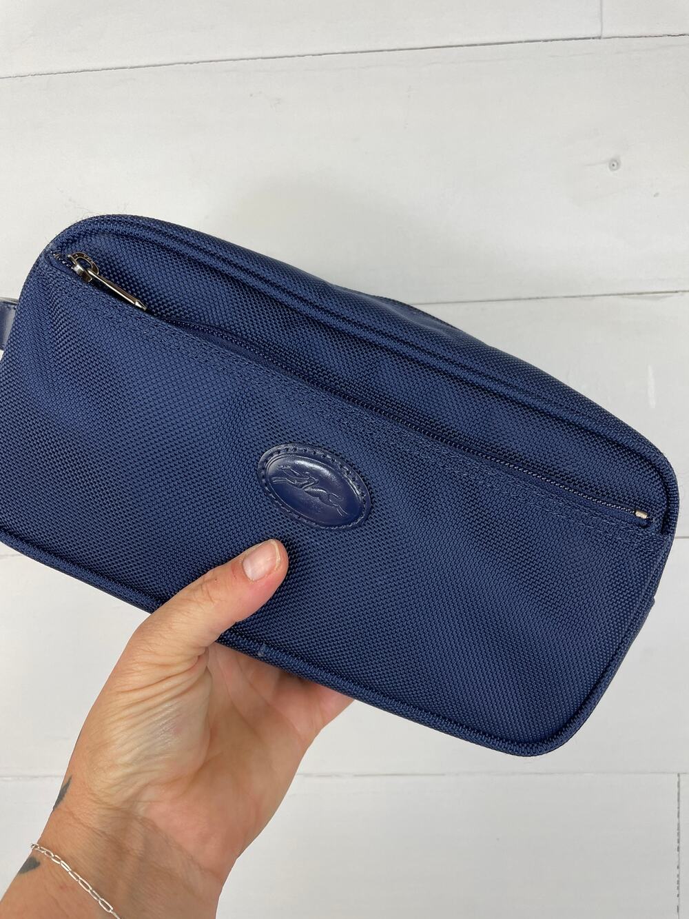 Longchamp Boxford Medium Toiletry Case w/gunmetal hardware Navy Blue (EUC)